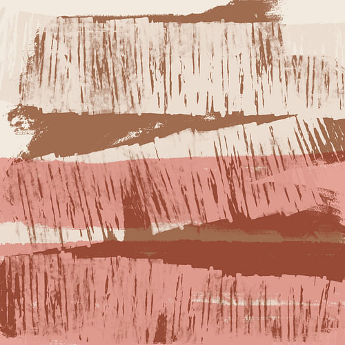 Minimalistische, abstracte penseelstreken in warme tinten rood, bruin, roze en crèmekleurig