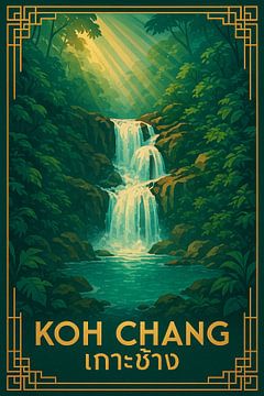 Koh Chang Cascading Tranquility - Tropical Waterfall Forest Art (en anglais)