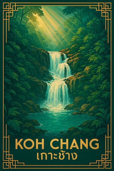 Koh Chang Cascading Tranquility - Tropische Wasserfall-Waldkunst von Travel Shop