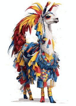 Colourfully decorated llama illustration