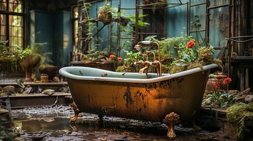 Verlaten plaatsen Koperen badkuip in een badkamer