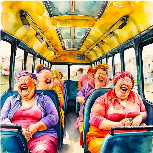 Gezellige dames in de bus