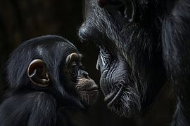 Intime Nahaufnahme von Schimpanse und Baby von Art & Soul Creations