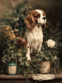 Cavalier King Charles Spaniel im Vintage-Garten von Erika Kaisersot