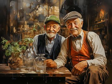 Portret van twee oude mannen uit de jaren 1920 in een restaurant van Animaflora PicsStock
