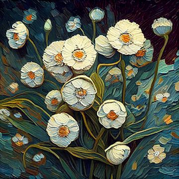 White impressionistic flowers van Bianca ter Riet
