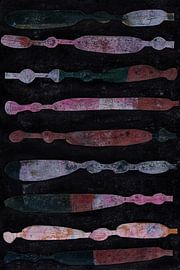 Moderne abstrakte geometrische Collage im 70er-Jahre-Retro-Stil in Rosa, Rostbraun, Grün und Schwarz. von Dina Dankers