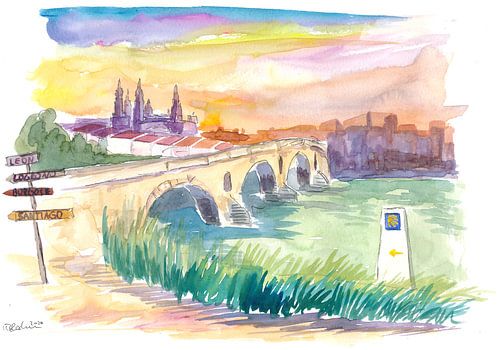 Camino de Santiago Puente de La Reina with signposting