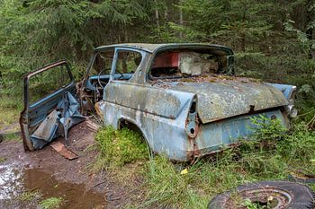 Autofriedhof im Wald in Ryd, Schweden