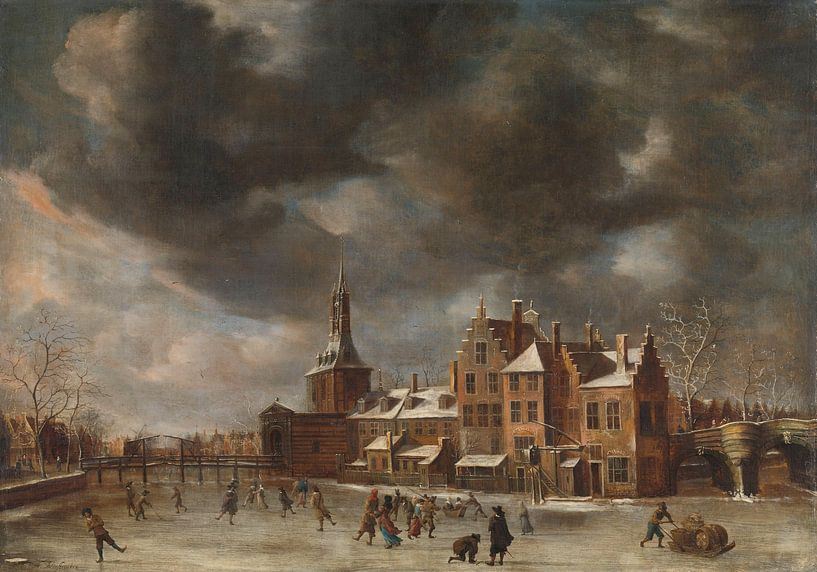 The Blauwpoort in Leiden in the Winter, Abraham Beerstraten (1635) by Masterful Masters