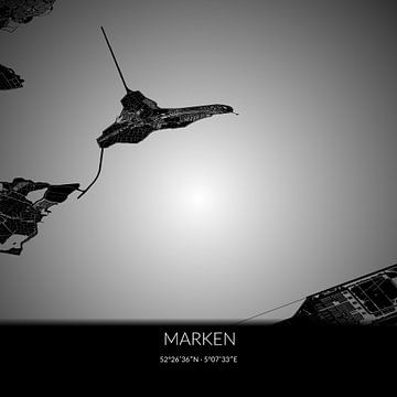 Black-and-white map of Marken, North Holland. by Rezona