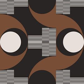 Retro Circles, Stripes in Brown, White, Black. Modern abstract geometric art no. 4 by Dina Dankers