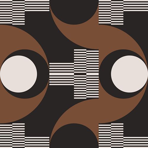 Retro Cirkels, Strepen in Bruin, Wit, Zwart. Moderne abstracte geometrische kunst nr. 4