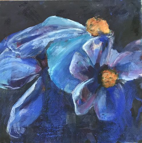 Blue Drama Queen, pigment/acryl op doek, 50 x 50 cm, 2023m van Marita Braun