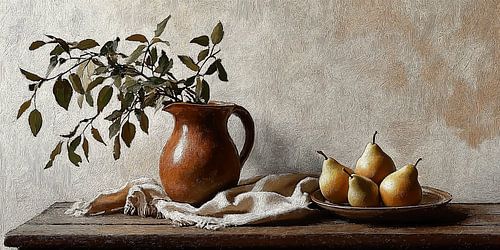 Stillleben mit Zweigen und Birnen