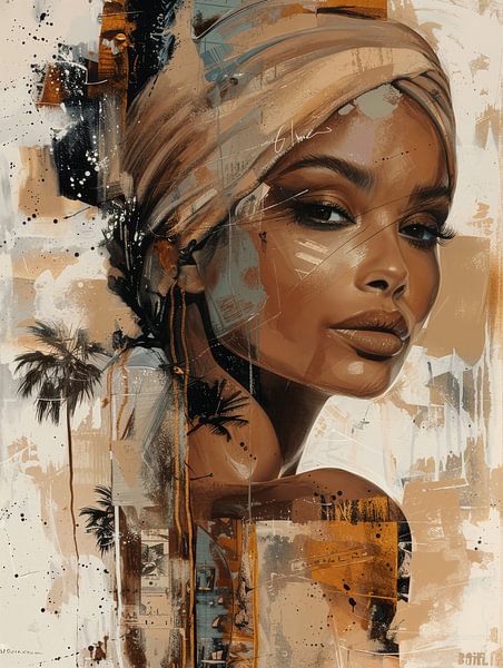 Extraordinaire portrait abstrait dans les tons de terre par Carla Van Iersel