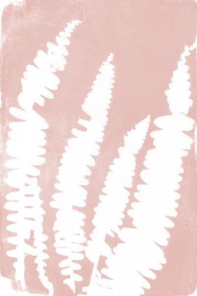 White ferns   in retro style. Modern botanical  art in pastel pink and white. by Dina Dankers