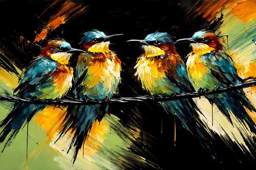 Bee-eaters on a wire