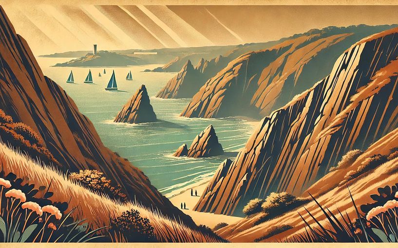 Poster vintage Cliffside Serenity par Chromatic Fusion Studio