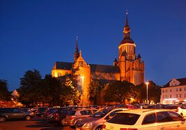 St. Mary's Church at the New Market at dusk, Old Town, Stralsund, Mecklenburg-Western Pomerania, Ger by Torsten Krüger