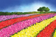 Landschapsschilderij van Nederlandse tulpenvelden met bomen van Tanja Udelhofen thumbnail