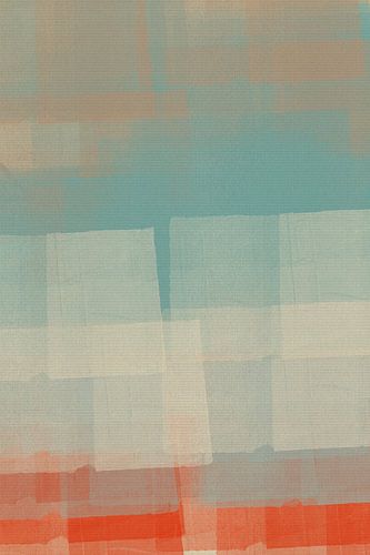 Kleurrijk abstract in koraal, lichtblauw en wit