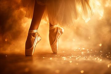 Elegante ballerina in gouden licht van Poster Art Shop