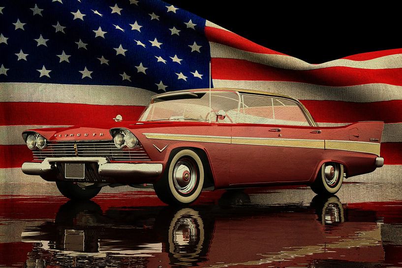 Plymouth Belvedere avec drapeau américain par Jan Keteleer