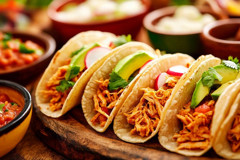 Delicious tacos with spicy poultry by Poster Art Shop