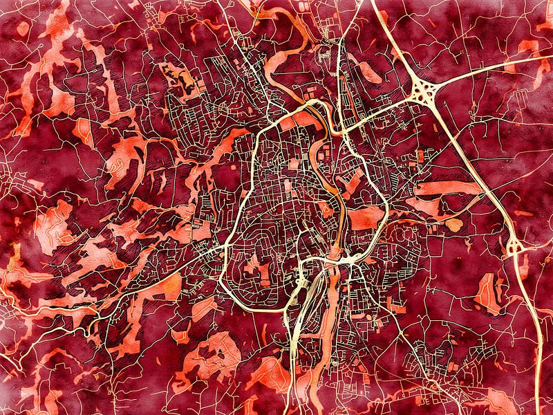 Map of Kempten with the style 'Amber Autumn' by Maporia