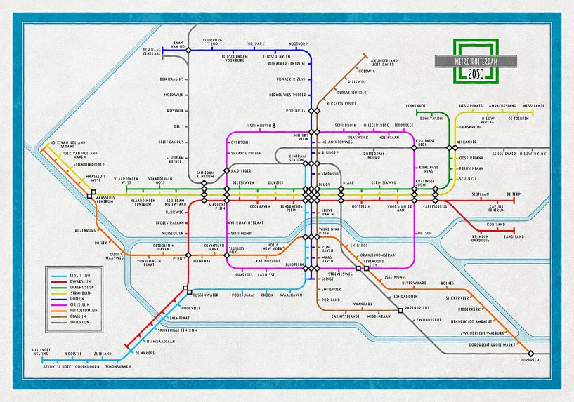 Metrokaart Rotterdam 2050 van Frans Blok