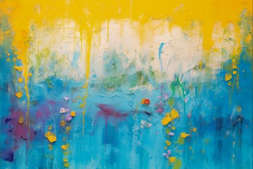 Abstraktes Gemälde in Gelb und Blau – Sonniger Blickfang für ein warmes Interieur