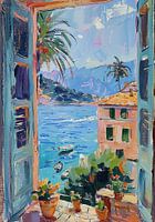 Henri Matisse Style Poster, Mediterranean Sea, Open Window, Pastel