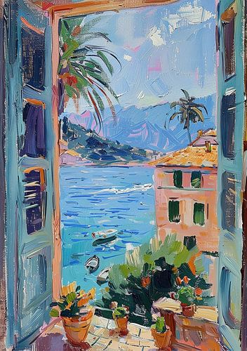 Henri Matisse Style Poster, Méditerranée, fenêtre ouverte, pastel sur Niklas Maximilian