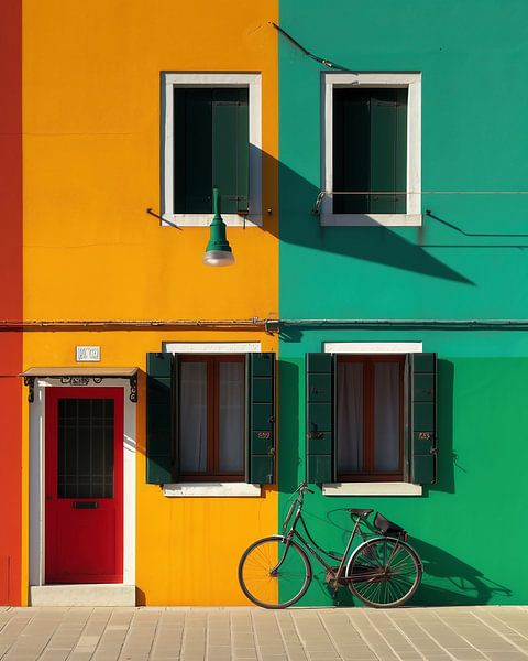 Haus und Fahrrad, Farbenpracht von fernlichtsicht