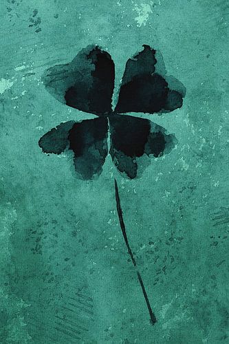 Klavertje vier met een ruige achtergrond (aquarel schilderij bloemen en planten)