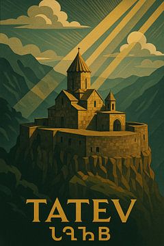 Tatev Monastery Vintage Poster – Armenian Cliffside Architecture Art Print by Travel Shop