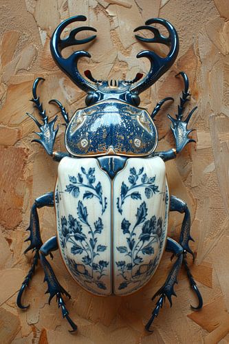 Beetle with delft blue shield on oil canvas by Dunto Venaar