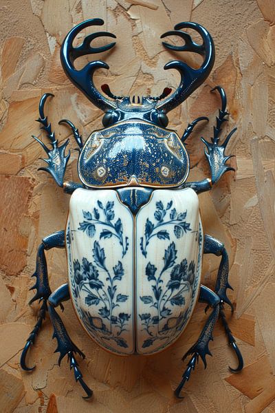 Coccinelle avec bouclier bleu delft sur toile à l'huile par Dunto Venaar