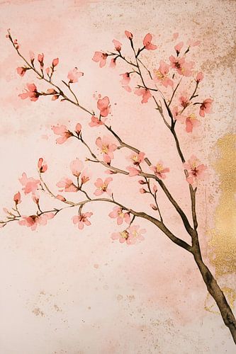 Kersenbloesem takken in aquarel