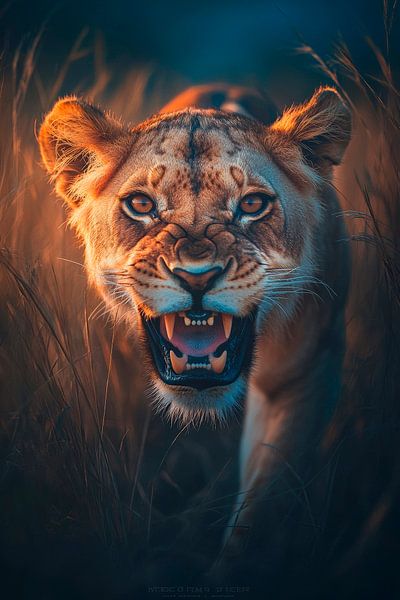 Resting lion in the evening light by Poster Art Shop