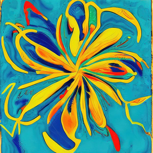 Peinture abstraite avec fantaisie florale par Johan de Jong