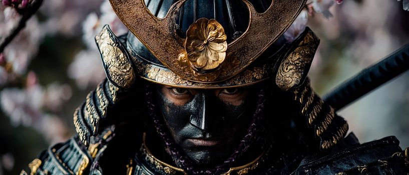 Samurai portrait in front of cherry blossoms by Poster Art Shop