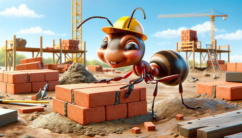 Busy construction ant at work on the building site by artefacti