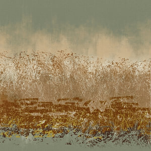 Abstrakte Landschaft. Wiese in Braun und Mintgrün