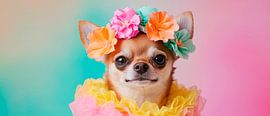 Chihuahua in a wreath of flowers - play of colours by Poster Art Shop