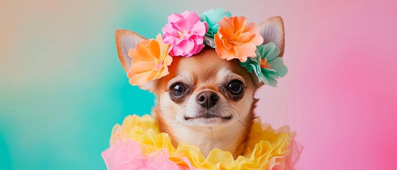 Chihuahua in a wreath of flowers - play of colours by Poster Art Shop
