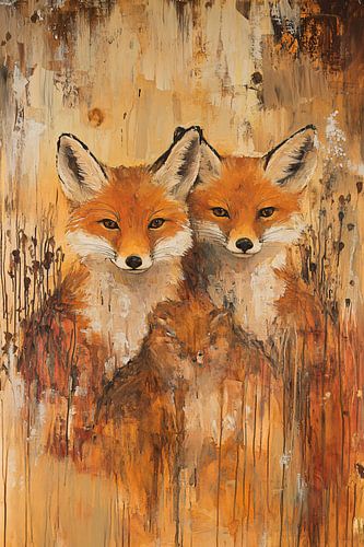 Peinture abstraite de deux renards