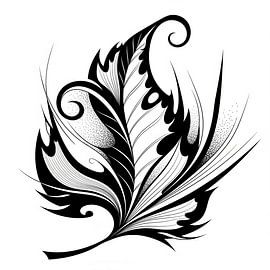 Organic Elegance: Intricate Black and White Floral Feather Art Print by Artistic