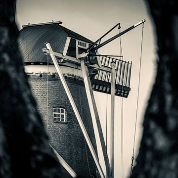 Moulin à vent Rijn en Zon à Utrecht en noir et blanc sur Jeroen
